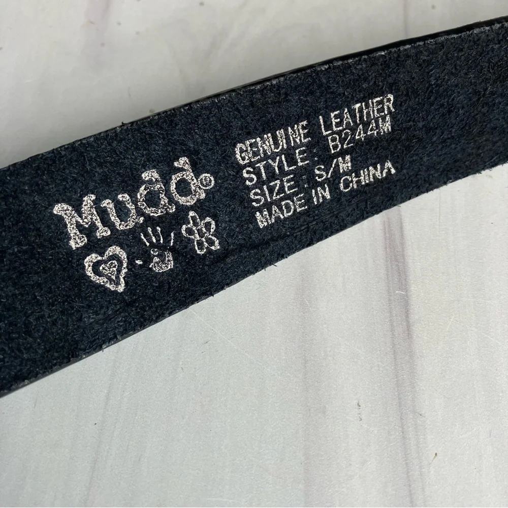 Vintage Y2K MUDD Butterfly Rhinestone Buckle‎ Leather Belt S / M RARE